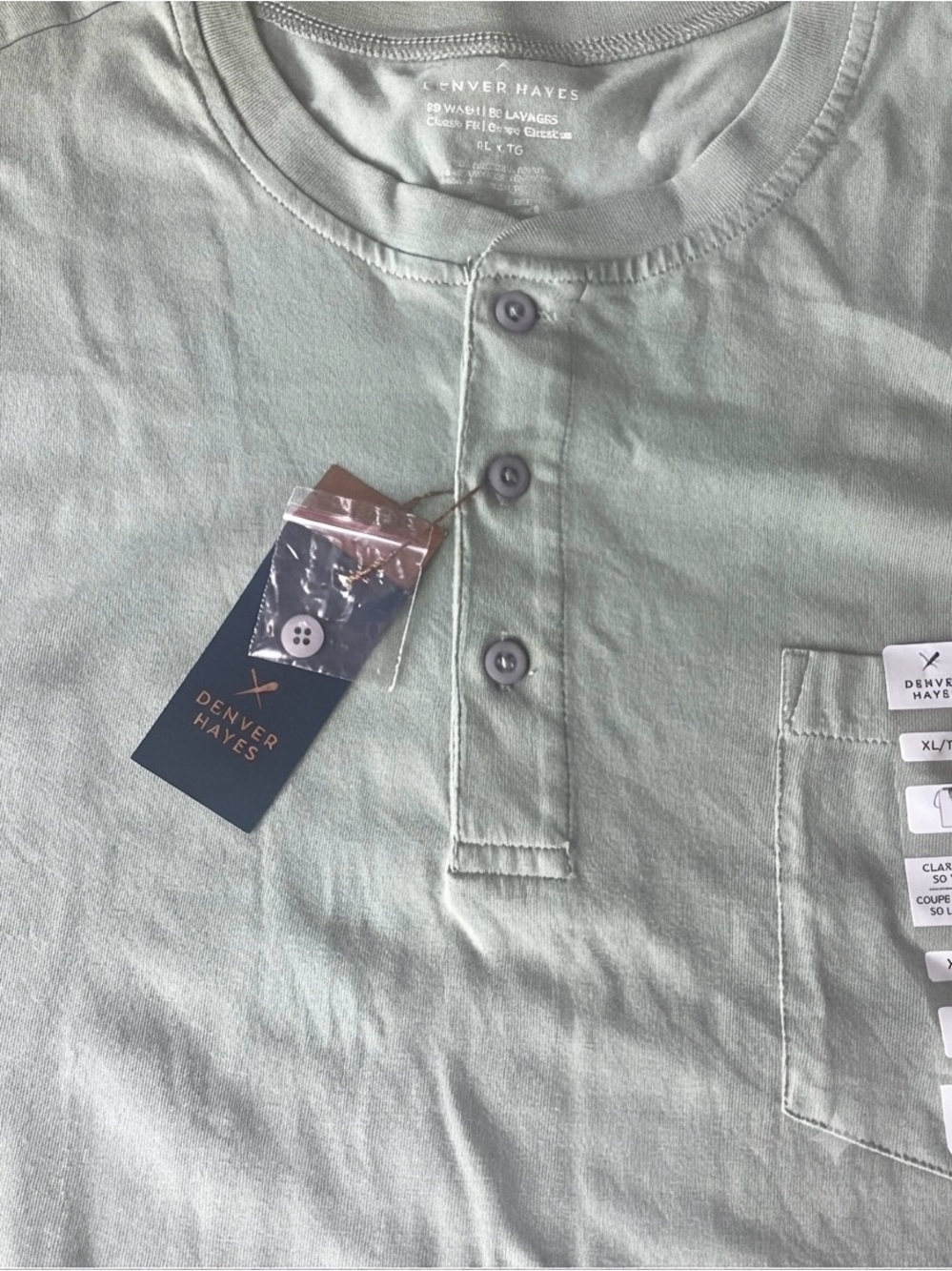 ✨ NWT Denver Hayes Men's XL Short Sleeve Henley Pocket Shirt Green ✨ - Picture 2 of 2